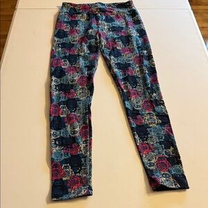 LuLaRoe Vibrant Patterned Leggings - Blue and Pink